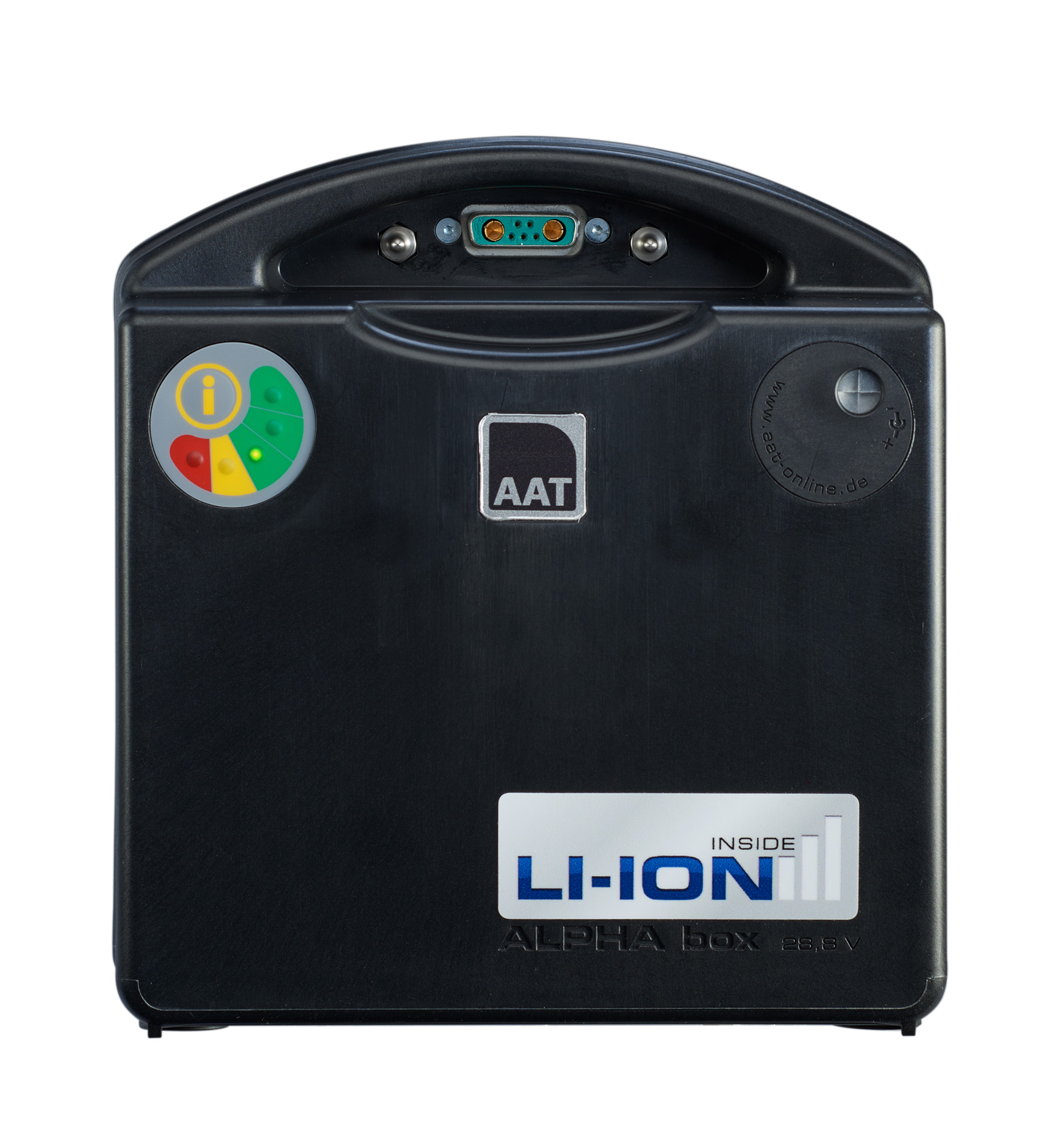 Das Bild zeigt einen Lithium-Ionen-Akkupack der Firma AAT, welcher für die Rollstuhlantriebe SOLO und SERVO verwendet wird.