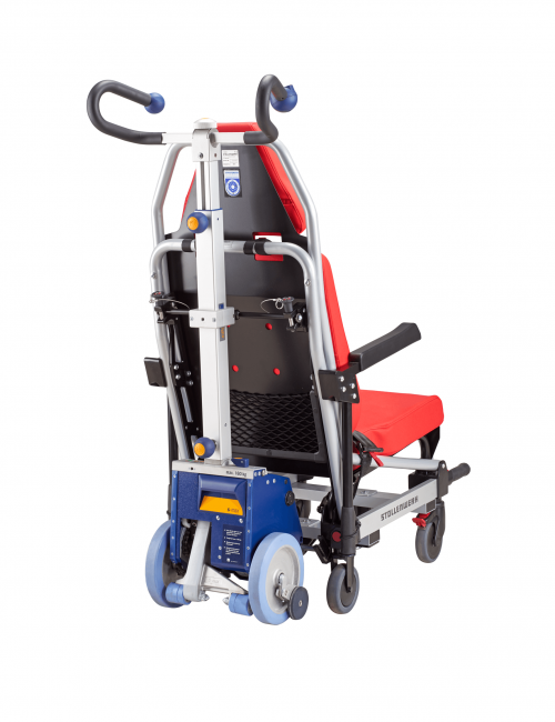 Das Bild zeigt den Freigestellten mobilen Treppensteiger, welcher an einen Tragestuhl Stollenwerk 6001 angebaut ist. 