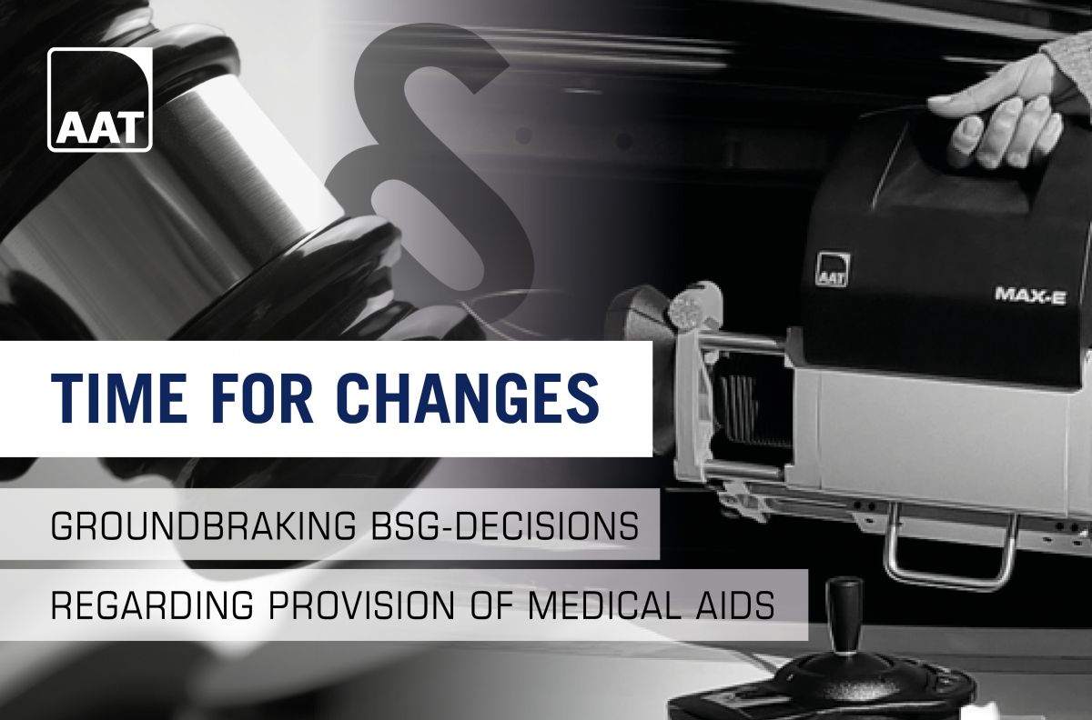 The picture shows an elderly man in a wheelchair being pushed by a young woman. There is a V-MAX mini push aid for wheelchairs on the wheelchair, which is helping the woman to push.