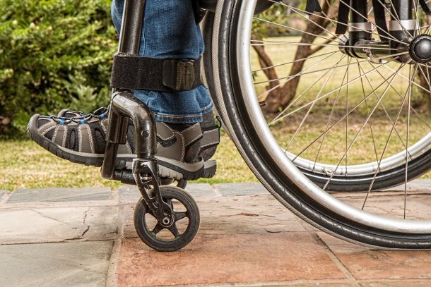 The picture shows clean wheelchair wheels and castors. 